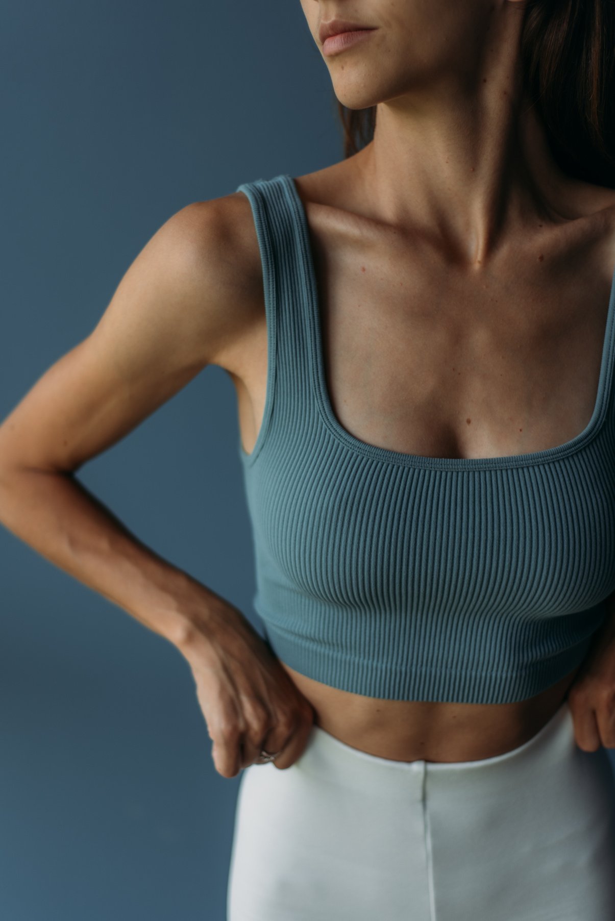 Slender Woman in Blue Crop Top